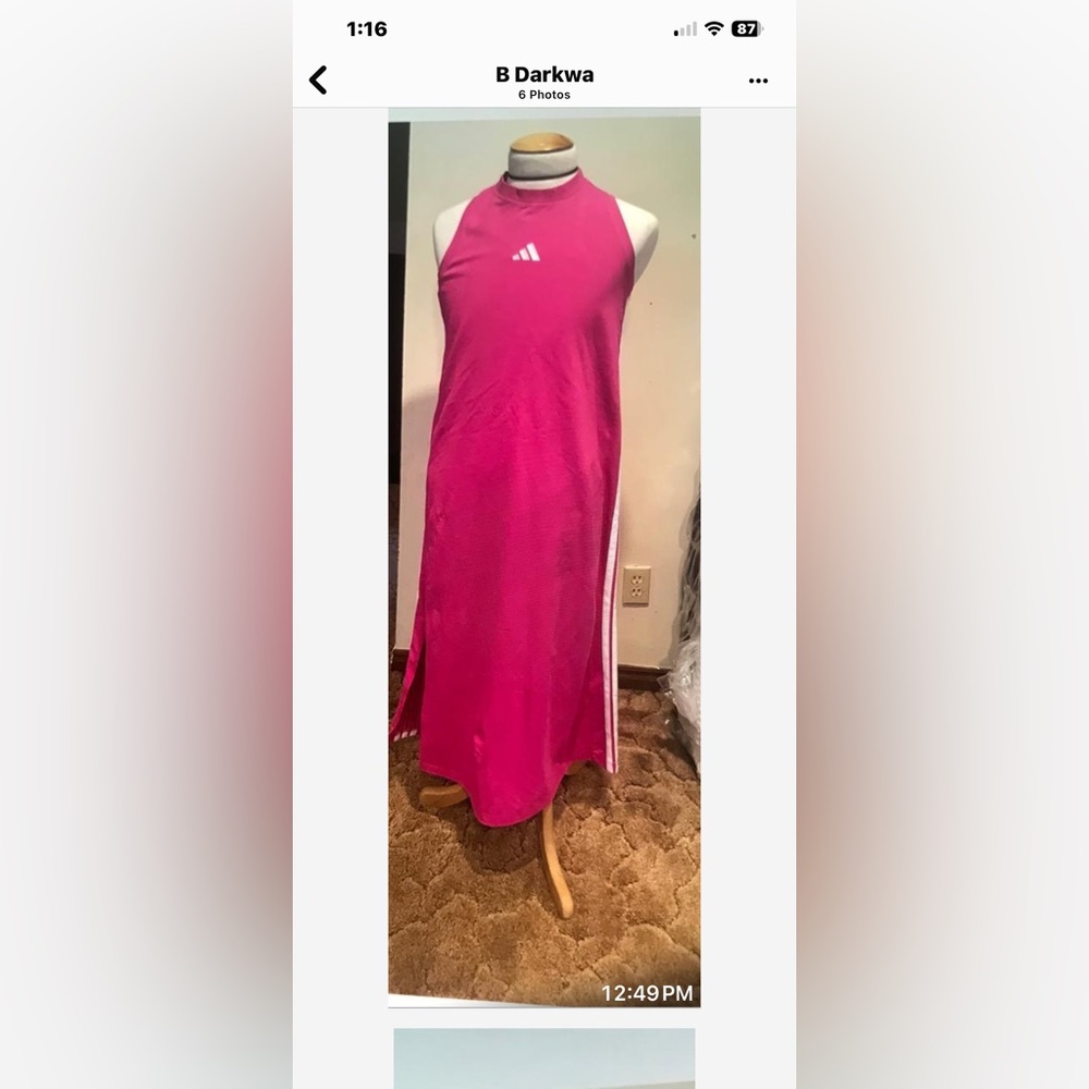 adidas Originals Magenta Sleeveless Sport Dress with White Stripes